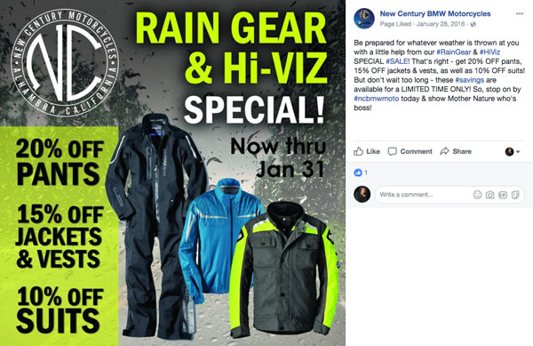 New Century BMW Moto HiViz Facebook post